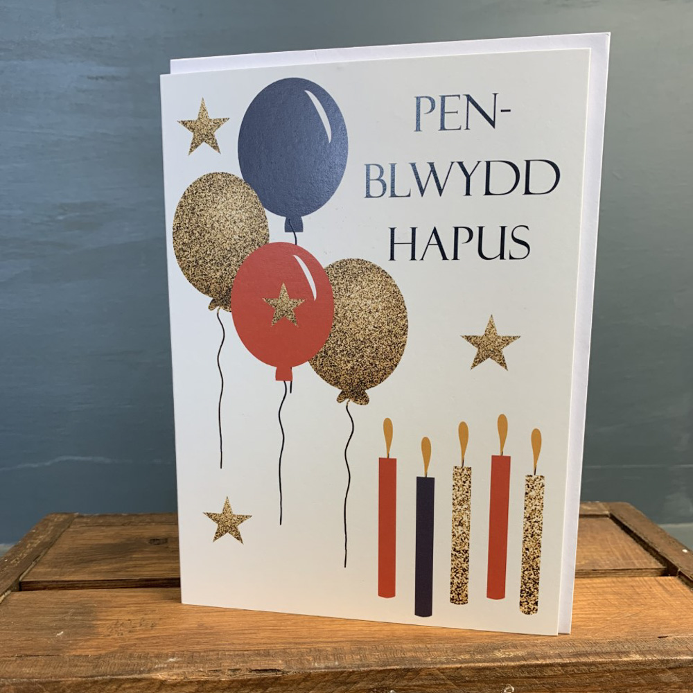 Carden Cymraeg Penblwydd Hapus – Balŵns