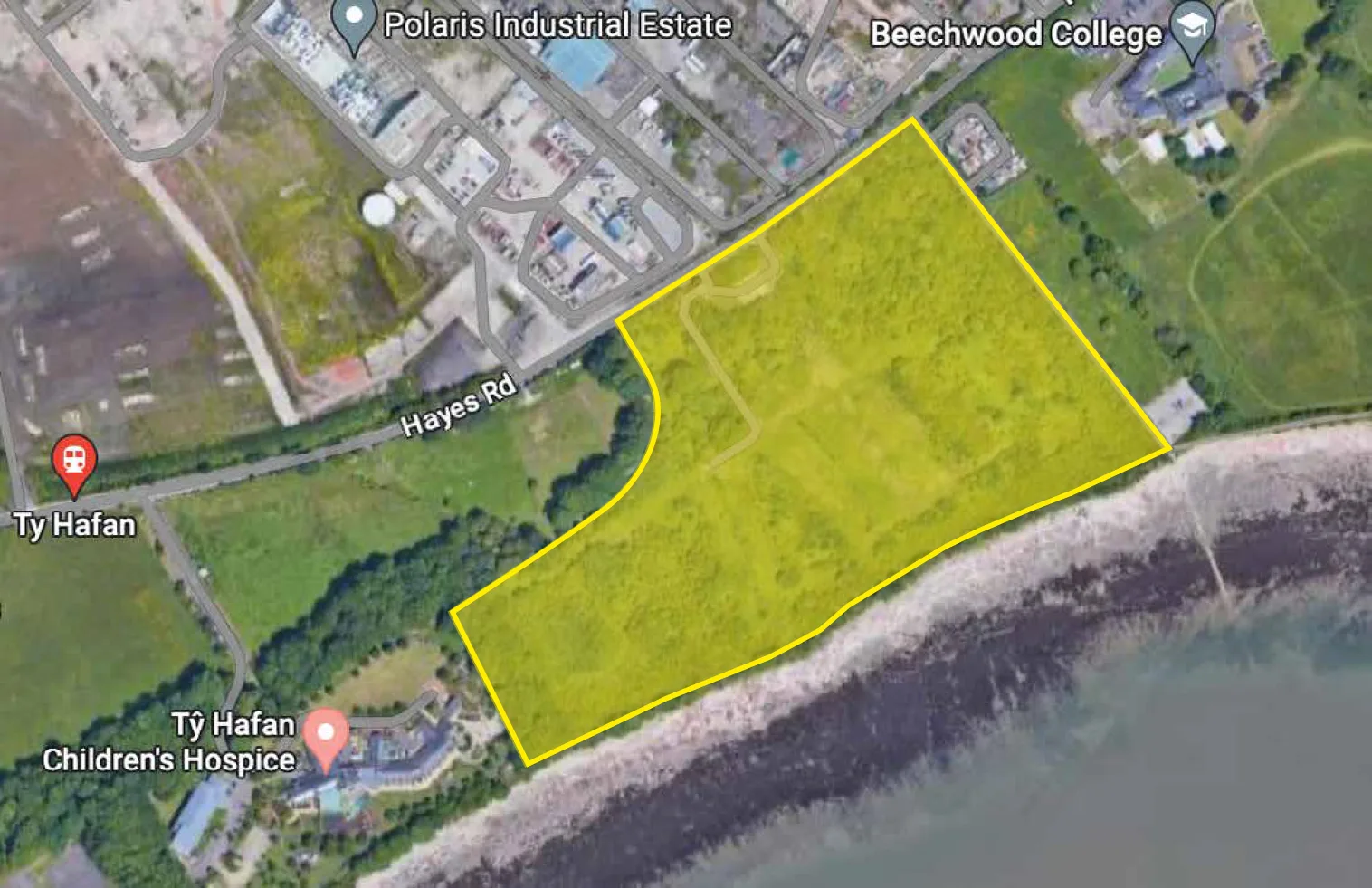 Proposed holiday park next door to Ty Hafan shaded in yellow