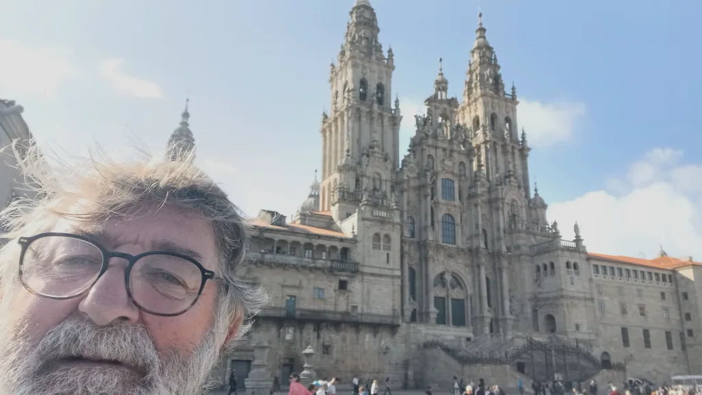 Huw outside the Compostella de Santiago