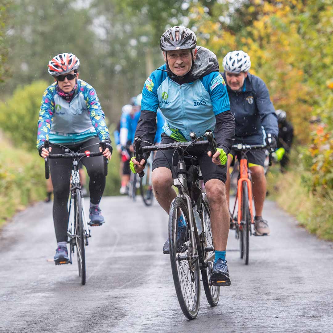 Cyclist taking part in the Big Welsh Bike Ride event for Ty Hafan