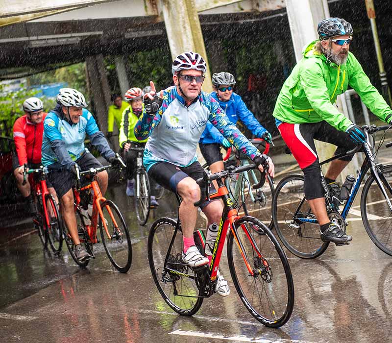 Group of Cyclists setting off for the Big Welsh bike ride event